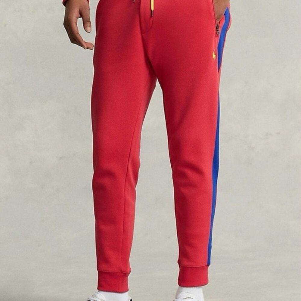 Polo Ralph Lauren Mens XXL Red Blue Stripes‎ Jogger Sweatpants Fleece Drawstring
